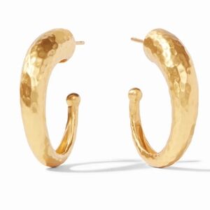 NWOT Julie Vos 1.25 inch 24k Gold Plated Hammered Hoop Earrings